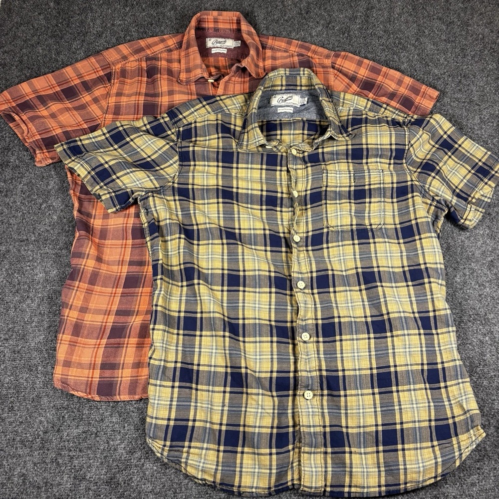 Grayers Plaid Button Down Shirts Mens Large Orange Blue 2 Pack Short Sleeve Lot
